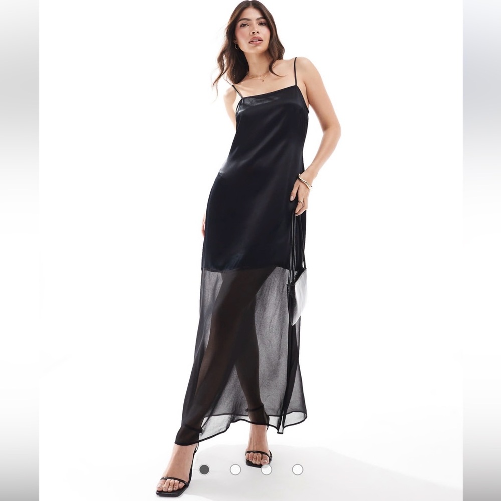 ASOS Black Satin Semi Sheer Maxi Dress